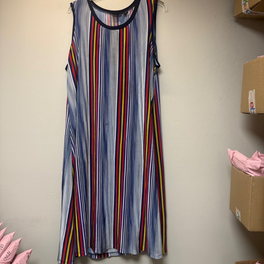 Attitudes by Renee Maxi Dress Womens 3XP Blue Red Striped Sleeveless Excellent